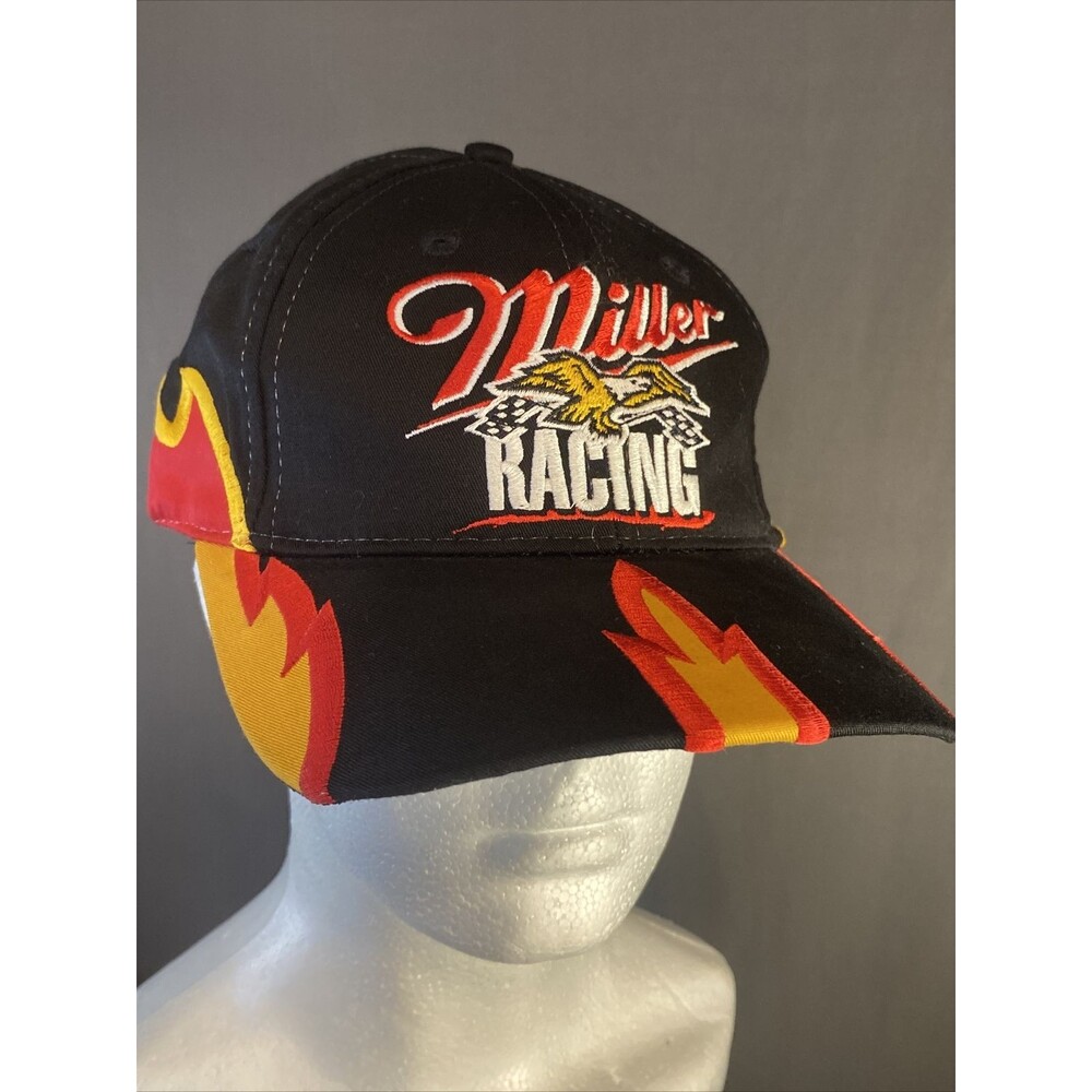 Miller Brewing Racing Hat Cap Snapback Flames Eagle Checkered Flag  1995 Vintage